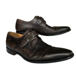 Magnanni Single Monk Strap Dress Shoes 9 ½ Burnished Dark Brown Leather Spain